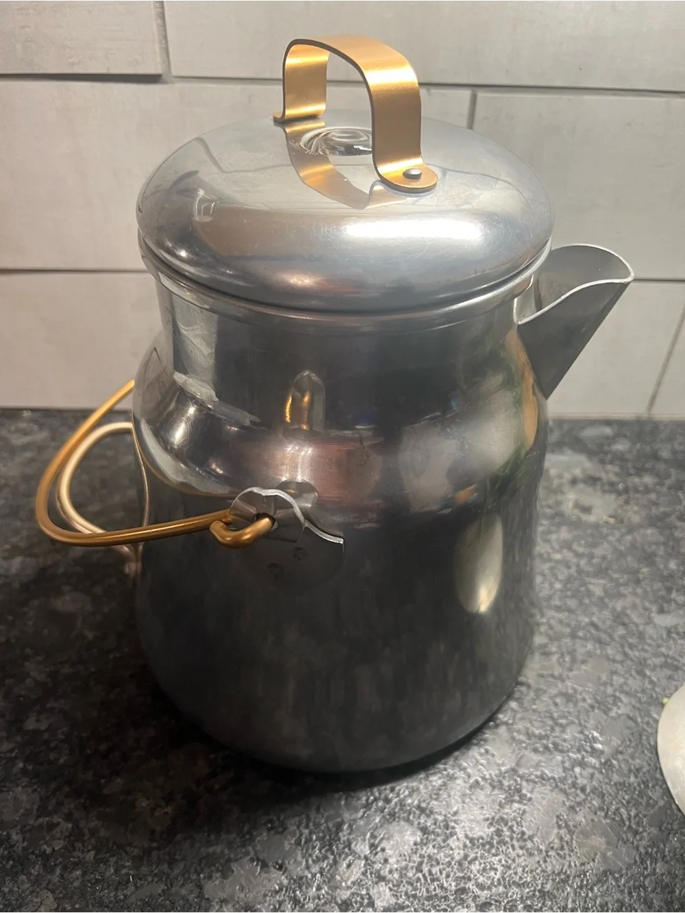1950’s Wear Ever 16 Cup Aluminum Coffee Percolator with Copper Tone Handle